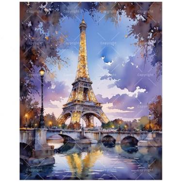 Imagem de TAOPAOLAB Kit de pintura por números de paisagem noturna de Paris para adultos – DIY Torre Eiffel pintura noturna em tela 30 x 40 cm, conjunto de tinta acrílica emoldurada para iniciantes, arte da
