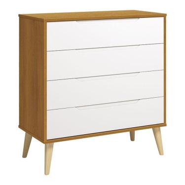 Imagem de Cômoda Gaveteiro Retrô Elfe Branco Acetinado Savana Natural - Reller