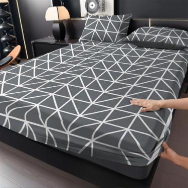 Imagem de Jogo de Lençol Listras Preto e Branco 3 Peças Percal Estampado Solteiro/Casal/Queen(Prisma,SOLTEIRO 02 Peças)