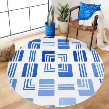 Imagem de Lacomfy Tapete redondo abstrato, tapete infantil colorido de 1,5 m, antiderrapante, para sala de estar, lavável, tapete interno e externo para quarto, sala de aula, decoração de crianças, azul