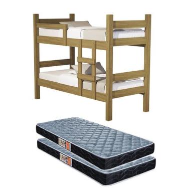 Imagem de Beliche Solteiro Leticia Mdf Para Quarto Pousada Compacto Com 2 Colchã