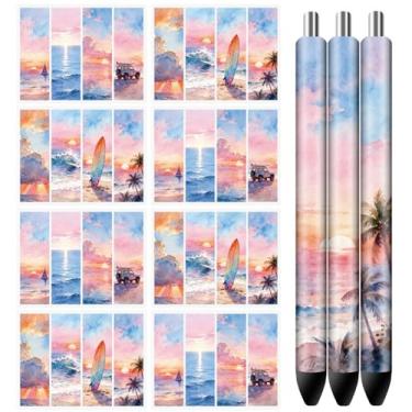 Imagem de CRASPIRE 48 peças UV DTF Pen Wraps Transfer Decalque 8 Estilos Sunset by The Sea 4,7 × 1,5 cm Impressão HD Impermeável Adesivos de Papel Revestido para Lápis Branco Personalizado, Artesanato DIY