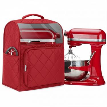 Imagem de Capa de batedeira compatível com batedeiras KitchenAid de 6/7/8 litros, capa de misturador de algodão com bolso com zíper para acessórios e acessórios de auxílio de cozinha, vermelha