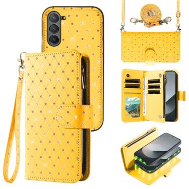 Imagem de Compatível com Samsung Galaxy Z Fold 6 5G 2024 capa carteira com zíper celular alça transversal com glitter flip porta-cartão slot capa de telefone para ZFold6 Z6 G Fold6 ZFold 6Z mulheres meninas