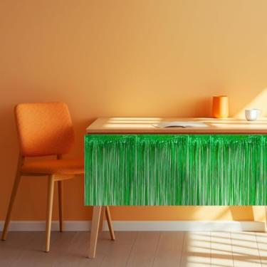 Imagem de Saia de mesa com franjas, 33 cm x 300 cm / 13 x 118,1 polegadas, decorações de festa para Páscoa e Natal, decorações de rodapé verde adequadas para mesas de todas as formas e tamanhos (verde)