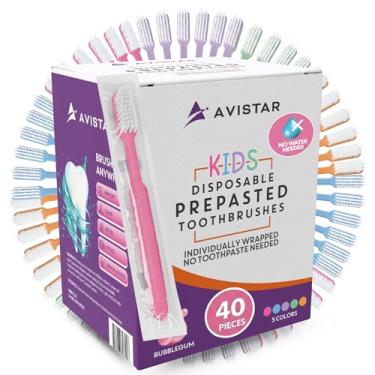 Imagem de 40 escovas de dentes descartáveis pré-coladas embaladas individualmente - escovas de dentes descartáveis pré-coladas de uso único com pasta de dente embutida - Escova de dentes sem água para viagens
