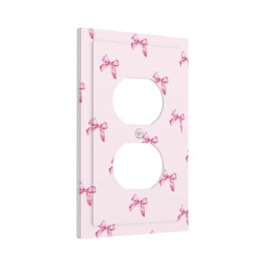 Imagem de TEIKKIOP Capa de interruptor de luz para meninas fofas com laço rosa, placa de parede, receptáculo decorativo, placa frontal para quarto, casa, banheiro