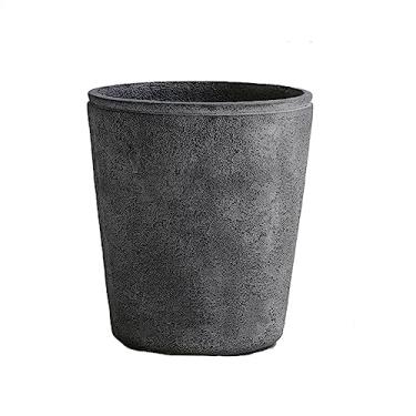 Imagem de KEG801302 Vaso de flores reto inclinado redondo de cimento para plantas de boca larga para sala de estar para uso interno, vasos de flores de grande diâmetro, plantador de cimento cinza (médio)
