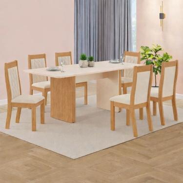 Imagem de Sala de Jantar Fernanda 100% MDF Tampo de Madeira 1,60 + 6 Cadeiras Acolchoadas Bella Tuboate