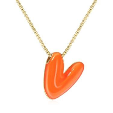 Imagem de KissYan Colar com letras de bolha, banhado a ouro 14 K, pingente de caixa com inicial de balão colorido, joia delicada para presente, Adjustable, Cobre, Sem Pedra Preciosa