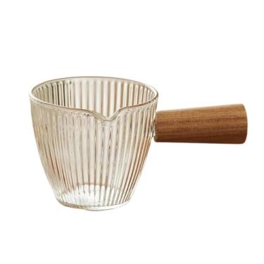 Imagem de x3anggyt5 Jarro com listras verticais para café e leite com cabo de madeira, pote de vidro multiuso para molho de leite e xarope