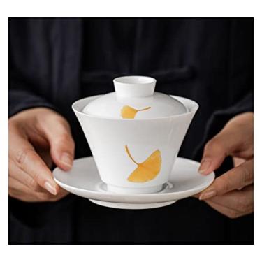 Imagem de Gaiwan Branco Porcelana Chá Tureen Pintado à Mão Gingko Tigela Coberta Gaiwan Chávena Máquina de Chá Casa Teaware (Cor: Como foto) (Como foto)