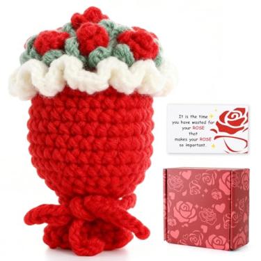 Imagem de Lednica Happy Valentine's Day Gifts for Women, Handmade Crochet Rose for Him Her Boyfriend Girlfriend, Crochet Rose with Card and Box for Valentines Day Anniversary Romantic Gifts to Lover