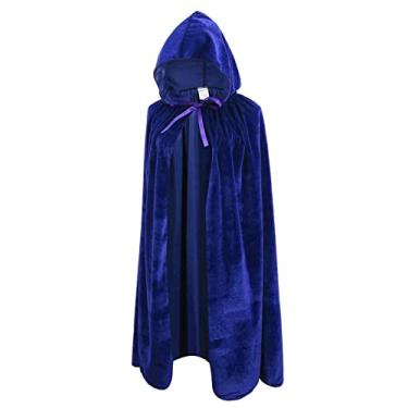 Imagem de OurLore Capa de veludo infantil com capuz, unissex, fantasia de Halloween para cosplay infantil (azul, 80 cm)