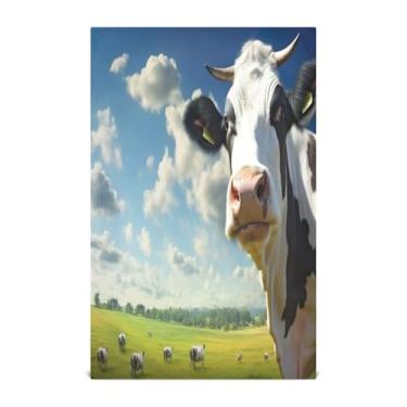 Imagem de Wassud Toalhas de cozinha flor vaca (4) panos de prato de cozinha 1 pacote panos de prato macios com laço para pendurar toalha de mão super absorvente de secagem rápida toalhas de chá de mesa