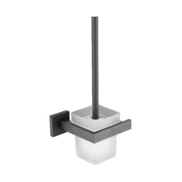 Imagem de Acessório de banheiro cinza escovado arma de aço inoxidável toalheiro de metal suporte de papel higiênico gancho de roupão barra de toalha ferragens de vaso sanitário, escova de vaso sanitário