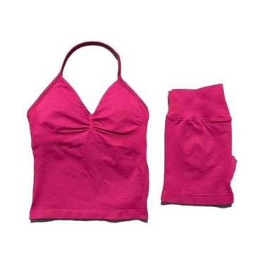 Imagem de Conjunto De Top Sem Costas E Shorts Com Pregas Para Mulheres, Roupas D