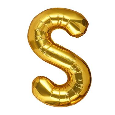 Imagem de Balão gigante dourado de 101 cm para decoração de festa de aniversário com letra S em folha de Mylar, grande alfabeto, balão de hélio