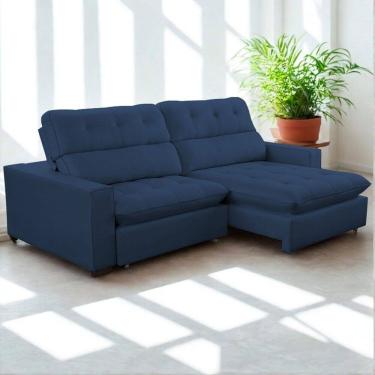 Imagem de Sofa Retratil Reclinavel 2 Lugares 210cm Veludo Andreia Azul Marinho