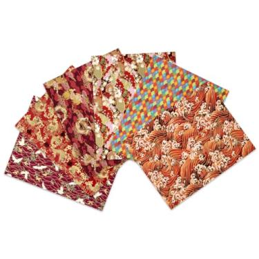 Imagem de Pacotes de tecido Fat Quarters, tecido estilo oriental 6 peças, peixe asiático chinês japonês floral vermelho coroado guindaste grande onda dragão vermelho material quadrados 19,6 x 15,8 polegadas