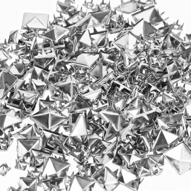 Imagem de Hecila 500 peças tachas quadradas tamanhos variados pinos quadrados pirâmide pregos prata rebites pinos de metal 4/6/8/10 mm pinos pontas, pontas, pontas, kit de rebites para roupas de artesanato de