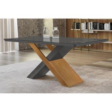 Imagem de Mesa Para Cozinha Imperatriz C-tampo Madeirado Vidro Canto Curvo 180x90cm Grafite-imbuia-vidro Grafite - Rufato