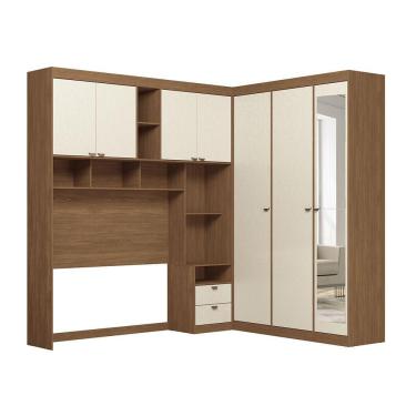Imagem de Guarda Roupas De Canto Com 7 Portas E 4 Gavetas E Cabeceira Lugano Santos Andirá Jatoba-areia