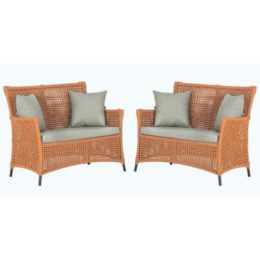 Imagem de 2 Sofás área Externa Igapó Alumínio Preta Corda Náutica E3 Terra Cota