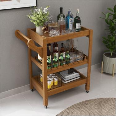 Imagem de Carrinho Multiuso Server C Rodízios Madeira Old