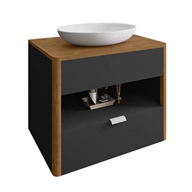 Imagem de Gabinete Armario Banheiro Santorini com 1 Gaveta e Cuba Luna Preto Fosco/naturale