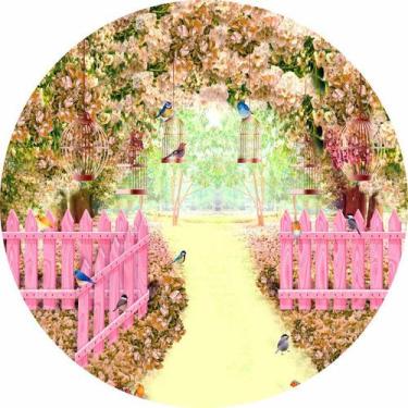 Imagem de Painel de Lona Redondo Floresta Florida Cerca Rosa - Fabrika De festa,