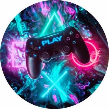 Imagem de Painel de Lona Redondo Game Neon Play - Fabrika De Festa, 140x140cm