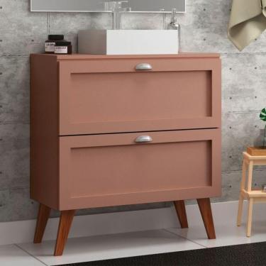 Imagem de Gabinete Para Banheiro Com Tampo E Cuba 80cm Retro Mdf Rosa Milano - On Móveis