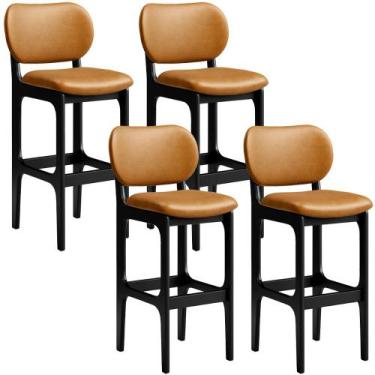 Imagem de Kit 4 Banquetas Alta Bar Cozinha Sala Jantar Fixa Betta L02 Preto mate