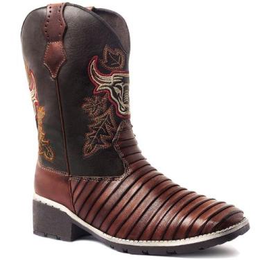 Imagem de Bota Texana Country Masculina Cano Longo Marrom Casco Tatu - Franboots