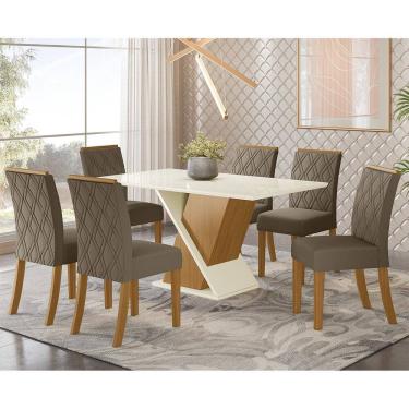 Imagem de Conjunto Sala de Jantar Tampo MDF Canto Reto com Vidro 160 Cm 6 Cadeiras Indy Henn