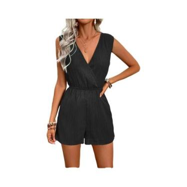 Imagem de Macacão Feminino Sem Mangas Com Decote Em V Casual De Verão, Conjunto 