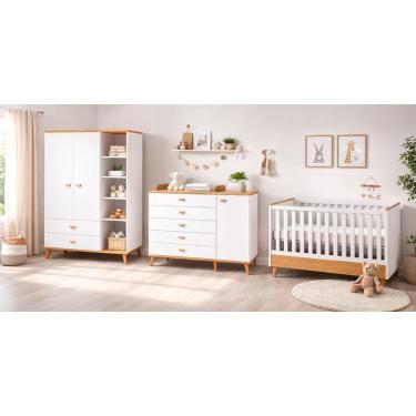 Imagem de Conjunto Quarto Infantil Ternura Bartira Cômoda 5 Gavetas Berço 2 em 1 Guarda-Roupa 2 Portas Colchão Herval Espuma D18