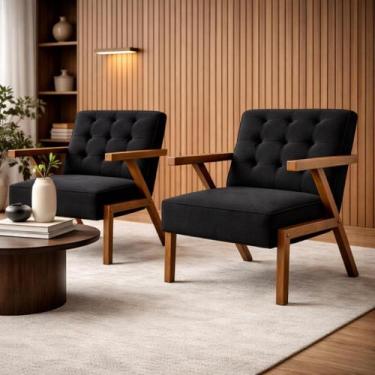 Imagem de Kit 2 Poltronas Zara Capitone Tecido Boucle Moderna Decorativa Pés Em 