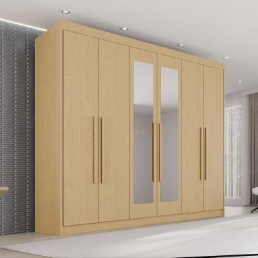 Imagem de Guarda Roupa Casal com Espelho 6 Portas 6 Gavetas 100% Mdf Itália Plus Jequitiba