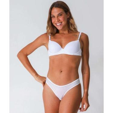 Imagem de Calcinha Biquíni Listras Tule Marisa Branco-49013, Branco, M
