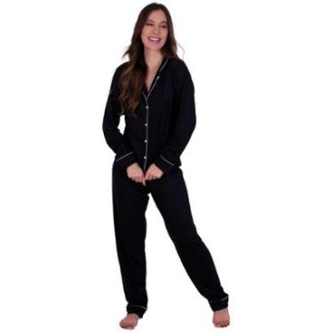 Imagem de Pijama de Inverno com Gola Americano com Botões para Amamentação Manga Longa e Calça Mayara-Feminino