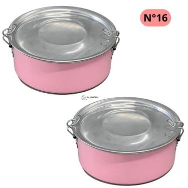 Imagem de Kit 2 Marmita Pop Organizador N16 Redonda com Trava de Aluminio Rosa 1