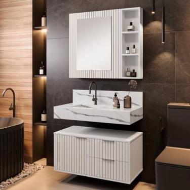 Imagem de Conjunto para Banheiro Bancada em Porcelanato com Cuba Esculpida, Armá