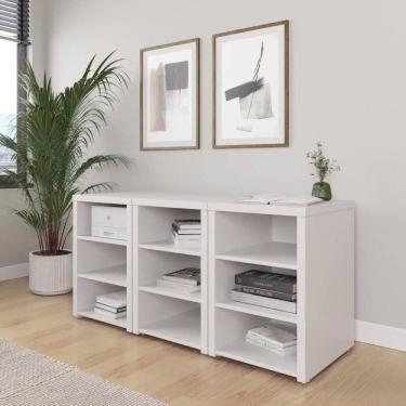 Imagem de Conjunto Home Office 3 Módulos com Prateleiras Ficus CabeCasa MadeiraOriginals Branco