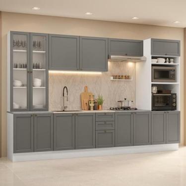 Imagem de Armário de Cozinha Completa 340 cm Branco Vik Madesa 01, Branco/Cinza