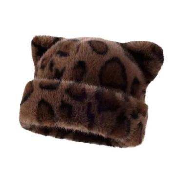 Imagem de Gorro Feminino Com Capuz De Pelúcia Estampa De Leopardo, Quente E Gros