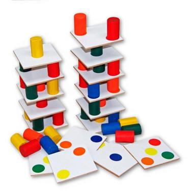 Imagem de Brinquedo Pedagógico Torre Inteligente de Madeira e MDF com 18 Placas e 63 Peças Carlu Brinquedos