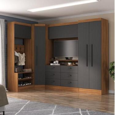 Imagem de Quarto Completo Viena 5 Portas 6 Gavetas 4 Peças Espresso Móveis Cinza