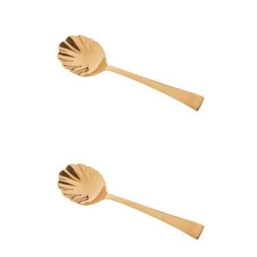 Imagem de Conjunto 2 Colheres para açúcar de aço inox Berna dourado Wolff - 7170